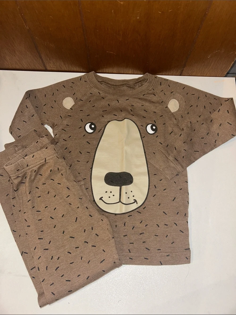 5/$20 Carter's | Brown Bear Face Pajama Set with Cream Accent